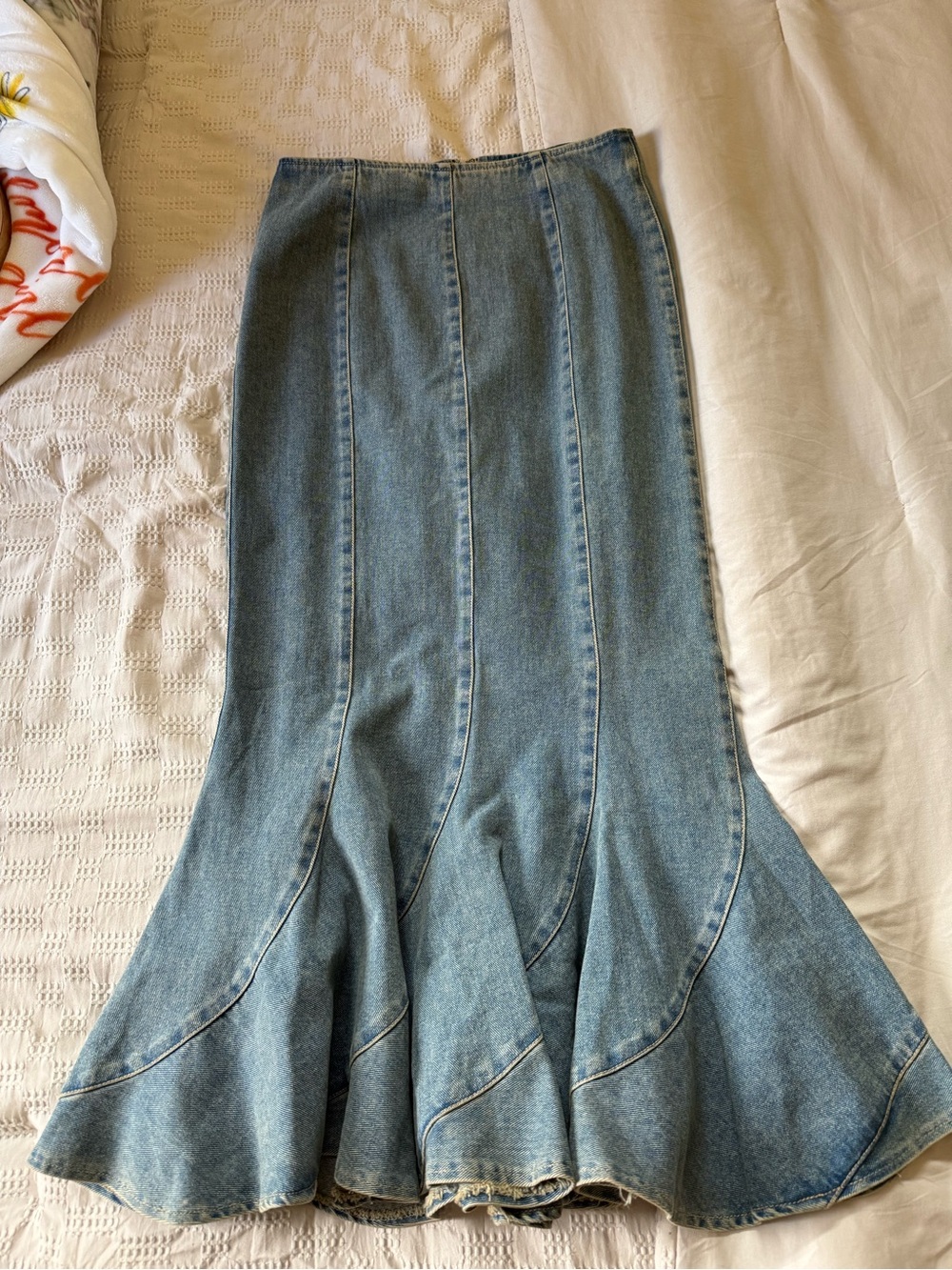 Denim Bell Full Length Skirt - Light Blue